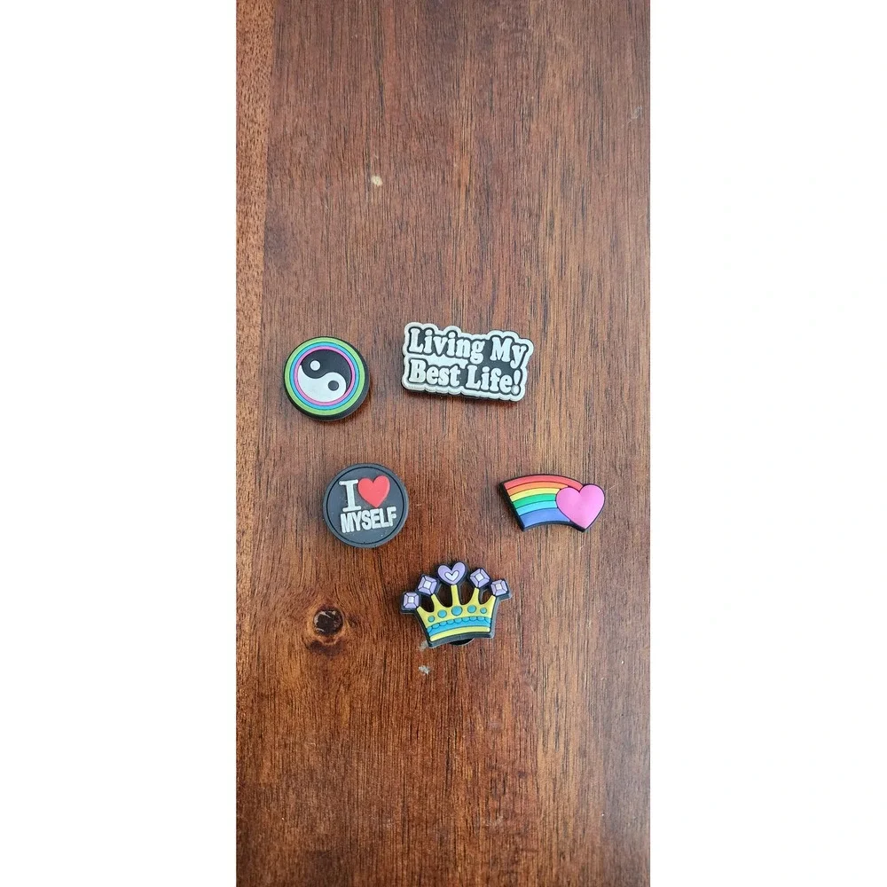 Cute Shoe Charms Croc Love Myself‎ Rainbow Crown Yin Yang Best Life Set of 5